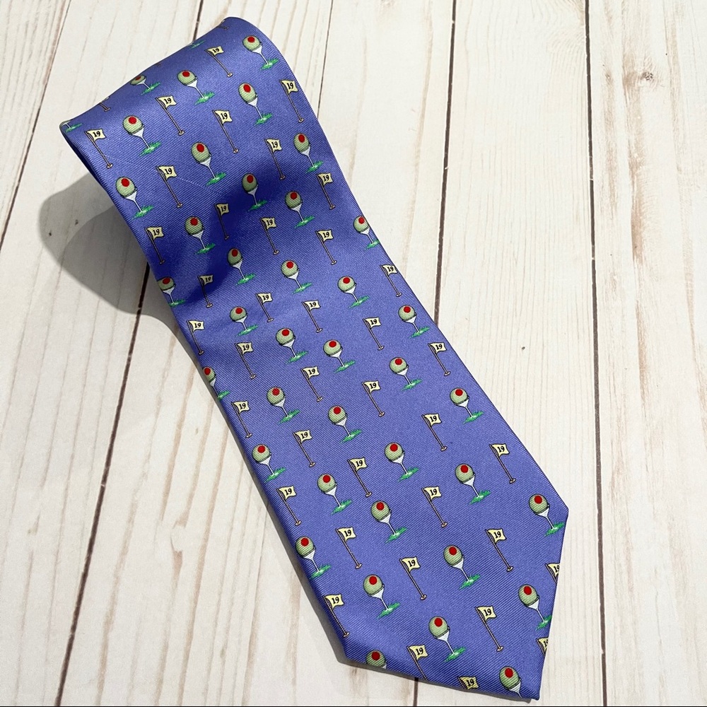 ALYNN Blue Martini Print 100% Silk Tie